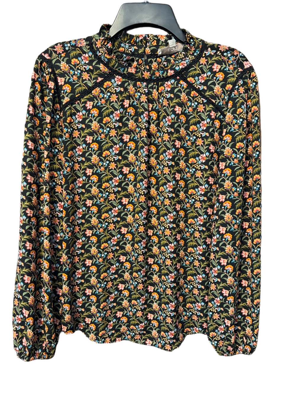 LOFT Black Mock Neck Long Sleeve Floral Blouse Size M - Picture 2 of 3